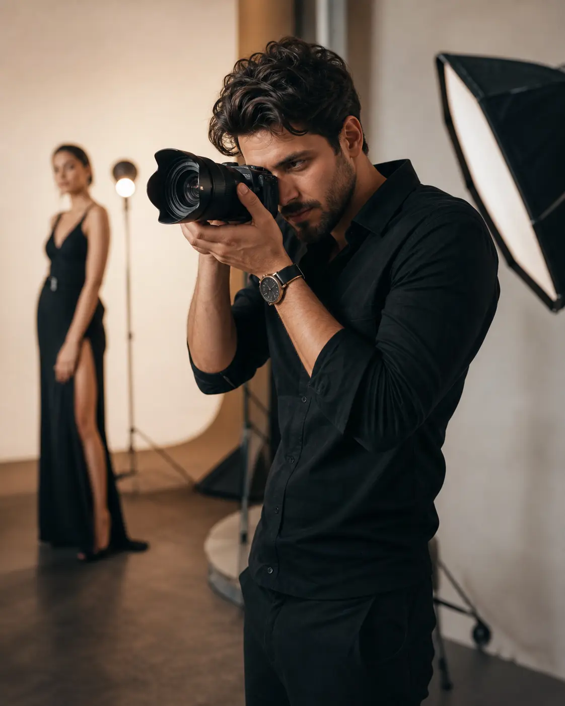 Fashion photographer in a studio